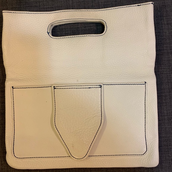 White clutch purse with blue stitching - Picture 2 of 5